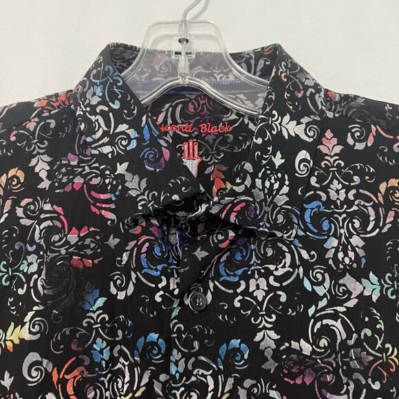 Luchiano Visconti Black Multi Color Paisley Print Button Up Mens Large Textured - Picture 2 of 10
